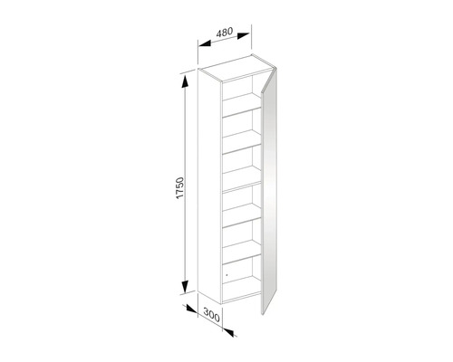 Schéma technique d''une armoire haute mesurant 1750 x 480 x 300 millimètres.