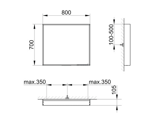 Schéma technique d''une armoire de toilette avec dimensions