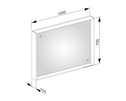 Schéma technique d''un miroir mesurant 1000 x 700 x 105 millimètres.