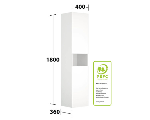 Badezimmer Hochschrank mit den Maßen 1800 x 400 x 360 Millimeter und PEFC Siegel