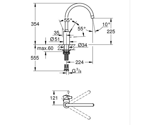 Schéma technique d''un robinet avec cotes