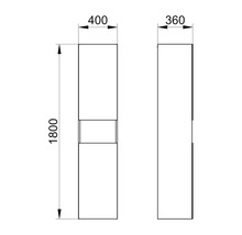 Schéma technique d''une armoire haute de salle de bain avec des dimensions de 1800 x 400 x 360 mm