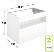 Meuble sous-vasque blanc avec dimensions 800 x 625 x 490 mm et label PEFC