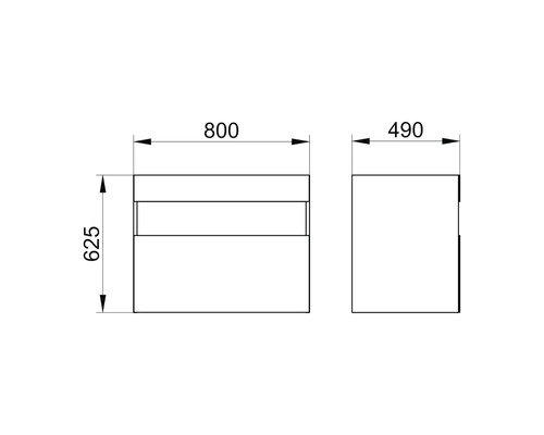 Zeichnung eines Waschtischunterschranks mit Maßangaben