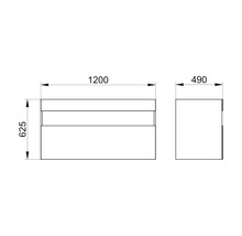 Schéma technique d''un meuble sous-lavabo mesurant 1200 x 490 x 625 millimètres