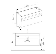 Schéma technique d''un meuble sous-lavabo avec dimensions