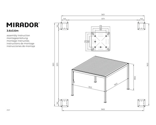 Instructions de montage pour pavillon Mirador 3.6x3.6 mètres