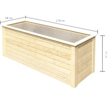 Holzpflanzkasten mit den Maßen 254 mal 94 mal 92 Zentimeter