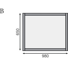 Abbildung einer Rahmenkonstruktion mit den Maßen 650 mal 980 Millimeter.
