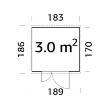 Grundriss mit Flächenangabe 3.0 Quadratmeter und Maßangaben in Zentimeter