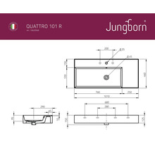 Technische Zeichnung des Waschtisches Jungborn Quattro 101 R mit Maßangaben