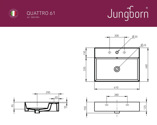 Schéma technique d''un lavabo avec dimensions