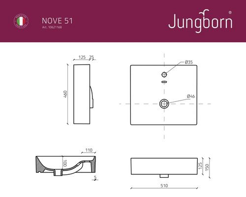 Dessin technique lavabo avec dimensions