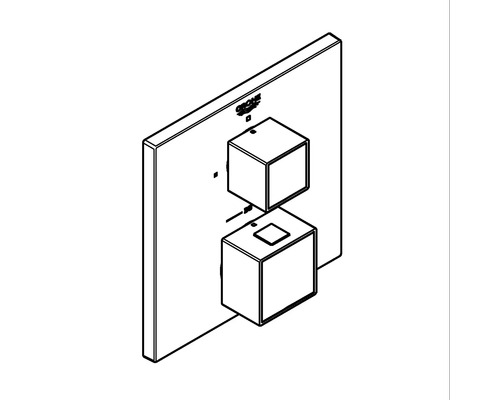 Logo Grohe sur un thermostat de douche avec deux éléments de commande cubiques