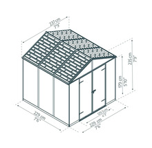 Schéma technique d''un abri de jardin avec dimensions