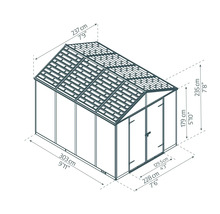 Illustration d''une serre avec indication des dimensions.