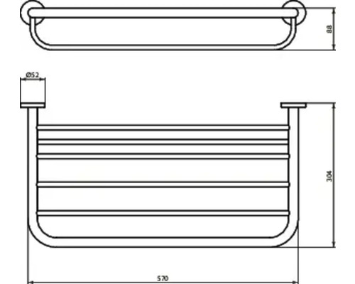 Technische Zeichnung einer Duschablage mit Maßen.
