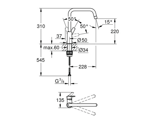 Dessin technique d''un robinet avec indications de dimension