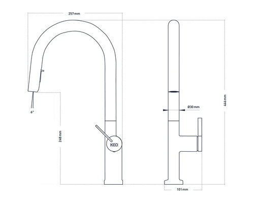 Dessin technique d''un robinet de cuisine avec dimensions