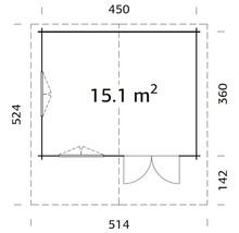 Grundriss eines Gartenhauses mit Maßangaben