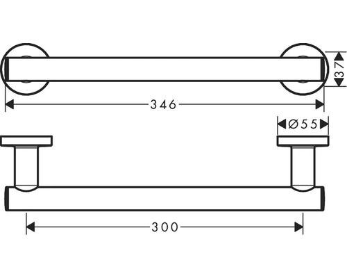Technische Zeichnung eines Handtuchhalters mit Maßangaben