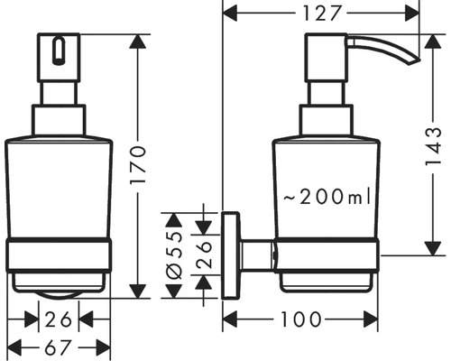 Schéma technique d''un distributeur de savon avec dimensions