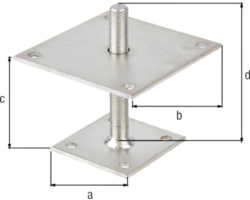 Verstellbare Pfostenstütze aus Metall mit Maßangaben