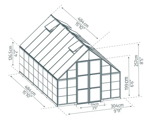 Dimensions de la serre en centimètres