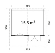 Grundrisszeichnung eines Gartenhauses mit Größenangaben