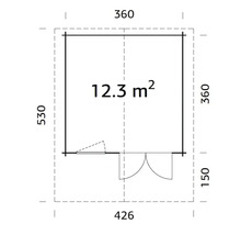 Gartenhaus Palmako Sally 12,3 m² inkl. Fußboden und Vordach 426 x 530 cm natur