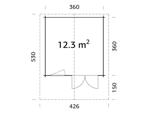 Grundriss eines Gartenhauses mit einer Fläche von 12.3 Quadratmetern