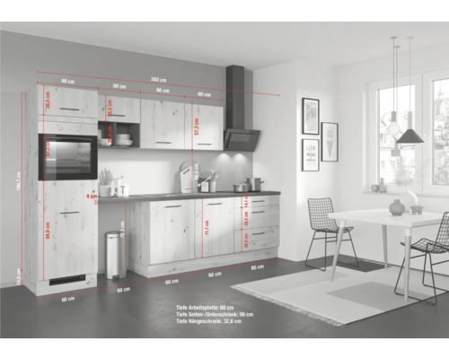 Cuisine équipée avec dimensions pour la planification de la cuisine