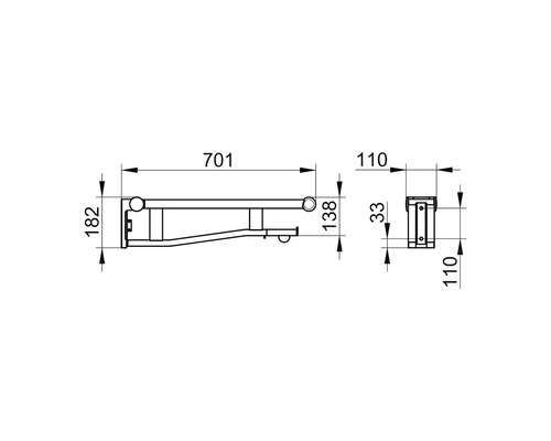 Technische Zeichnung einer Haltestange mit Abmessungen.
