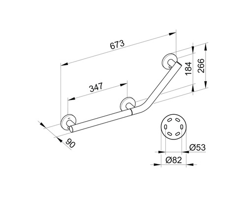 Technische Zeichnung eines Winkelgriffs mit Maßangaben