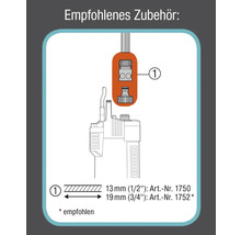 Empfohlenes Zubehör mit Verbindungsstück für 13 Millimeter oder 19 Millimeter Durchmesser