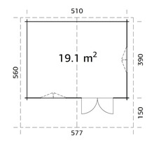 Gartenhaus Palmako Sally 19,1 m² inkl. Fußboden und Vordach 577 x 560 cm tauchgrundiert braun