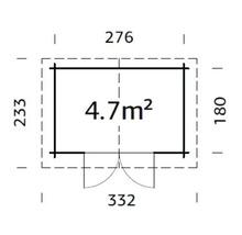 Grundrisszeichnung eines Gartenhauses mit den Maßen 276 x 332 x 233 x 180 Zentimeter und einer Fläche von 4,7 Quadratmetern