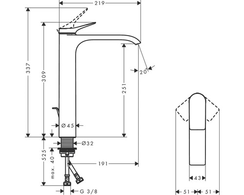 Dessin technique d''un robinet avec indication des dimensions