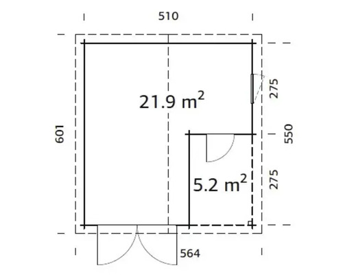 Grundriss eines Gartenhauses mit Maßangaben