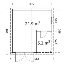 Garage simple Palmako Roger 21,9+5,2 m² avec portail sectionnel 510 x 550 cm apprêt par immersion marron
