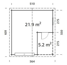 Garage simple Palmako Roger 21,9+5,2 m² avec portail sectionnel 510 x 550 cm apprêt par immersion