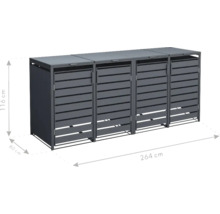 Mülltonnenbox für vier Mülltonnen, Gesamtgröße 264 mal 80 mal 116 Zentimeter