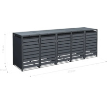 Mülltonnenbox für fünf Mülltonnen, mit den Maßen 332 x 80 x 116 cm