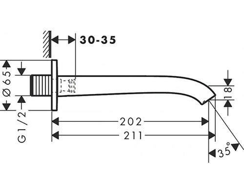 Schéma technique d''un bec mural avec dimensions