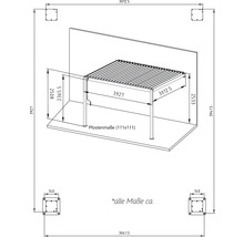 Technische Zeichnung einer Terrassenüberdachung mit Maßangaben