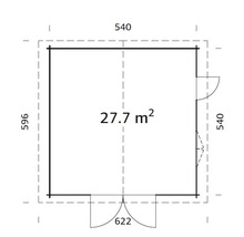 Garage simple Palmako Roger 27,7 m² avec porte en bois 540 x 540 cm apprêt par immersion