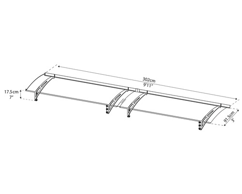 Schéma technique d''un auvent de porte d''entrée avec indications de dimensions
