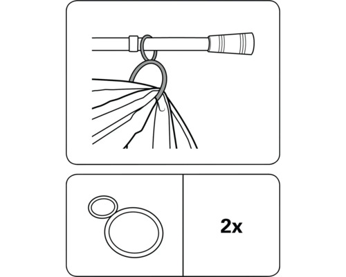 Tringle à rideaux avec anneaux de rideaux, deux pièces