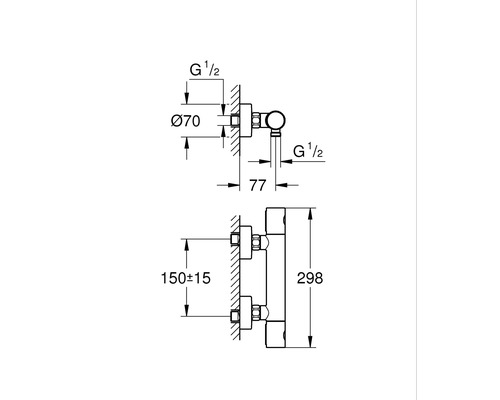 Schéma technique d''un raccord de radiateur avec indication des dimensions