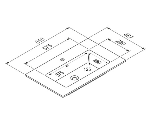 Schéma technique d''un lavabo avec indication des dimensions.